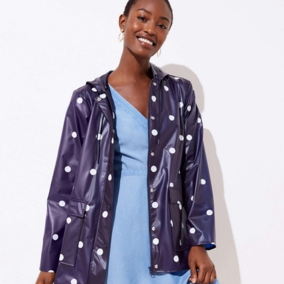 Loft Navy Polka Dot Raincoat Size Large 